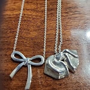 Tiffany & Co. Silver Bow and Heart Necklace Duo, 2 For 1 Price!thats Only 80/ea!